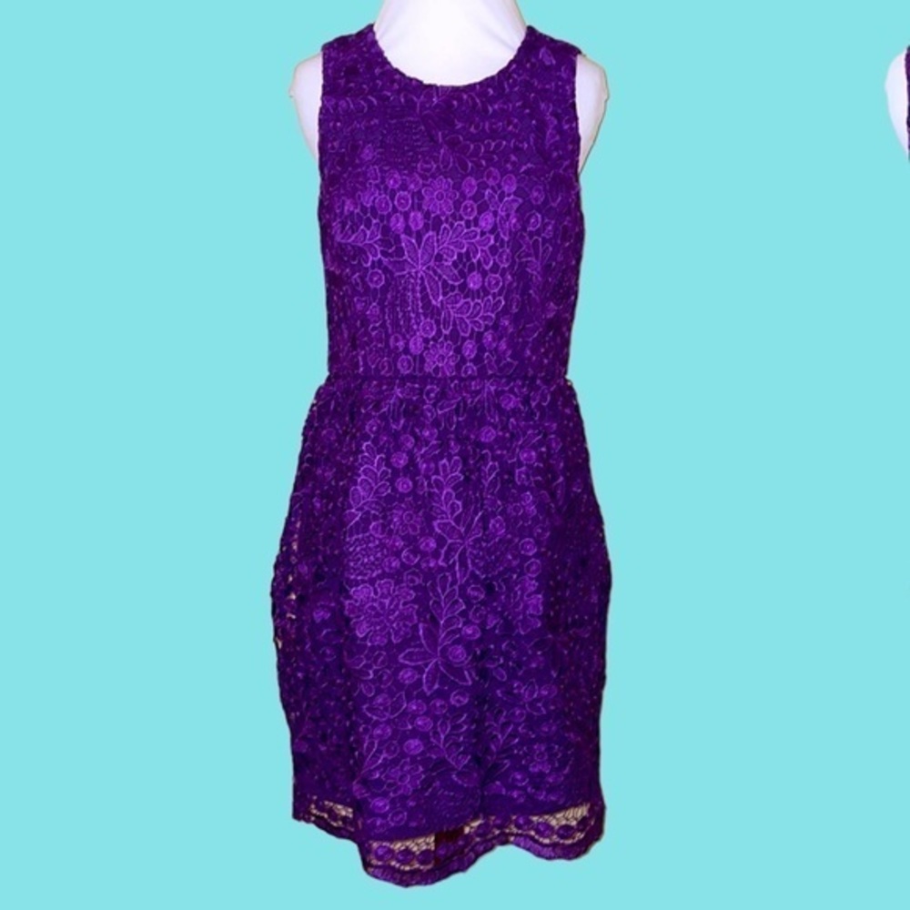 Ali Ra Deep‎ Purple Lace Eyelet Sheath Dress Size 4